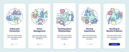 Family relationships importance onboarding mobile app screen. Walkthrough 5 steps graphic instructions pages with linear concepts. UI, UX, GUI template. vector