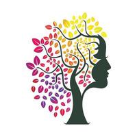 diseño de plantilla de vector de spa de árbol de mujer. diseño de vector de hoja de cara de mujer de belleza.