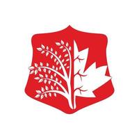 diseño de logotipo de árbol soplado y hojas de arce. signo comercial de canadá. vector