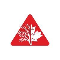 Blowing tree and maple leafs logo design. Canada business sign. vector