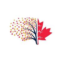 Blowing tree and maple leafs logo design. Canada business sign. vector