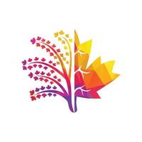 Blowing tree and maple leafs logo design. Canada business sign. vector