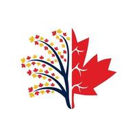 Blowing tree and maple leafs logo design. Canada business sign. vector