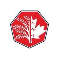 Blowing tree and maple leafs logo design. Canada business sign. vector