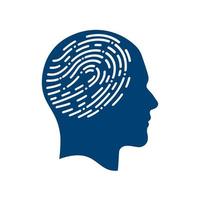 Fingerprint in human head icon. Symbol of self identity. Head with fingerprint in place of the brain vector