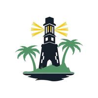 Lighthouse travel vector template design. Palm tree ocean vintage logo design.