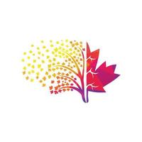 Blowing tree and maple leafs logo design. Canada business sign. vector