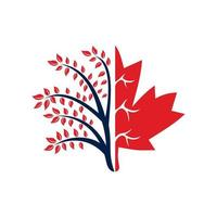 Blowing tree and maple leafs logo design. Canada business sign. vector