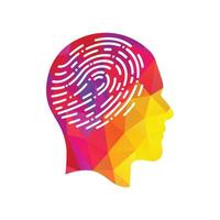 huella digital en el icono de la cabeza humana. símbolo de identidad propia. cabeza con huella dactilar en lugar del cerebro vector