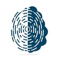 Vector Logo Icon With Brain And Fingerprint. Digital brain plus fingerprint vector template design.