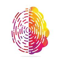 Vector Logo Icon With Brain And Fingerprint. Digital brain plus fingerprint vector template design.