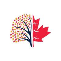 Blowing tree and maple leafs logo design. Canada business sign. vector