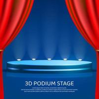 Banner de escenario de podio 3d con cortina roja