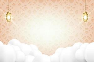 Flat arabic pattern background with golden lantern vector