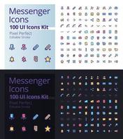 messenger pixel perfect rgb color ui icons kit para modo oscuro y claro. comunicación en línea. gui, diseño ux para aplicaciones móviles. pictogramas vectoriales aislados. trazo editable vector