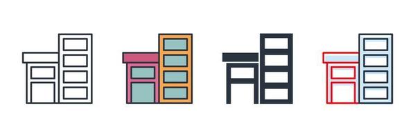 Ilustración de vector de logotipo de icono de edificio de centro comercial. plantilla de símbolo de edificio de supermercado para colección de diseño gráfico y web
