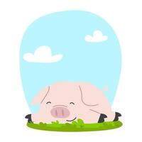 cute pig on grass cartoon vector