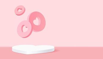 Pink abstract 3d room with realistic stand or podium heart shape vector