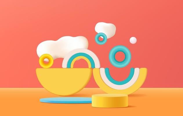 Round podium for product presentation in 3d creative composition.