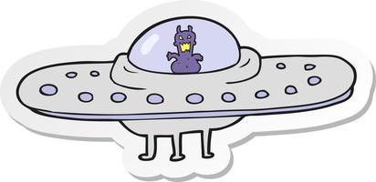 sticker of a cartoon flying saucer vector