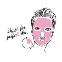 Mask for perfect skin, handwritten inscription, care cosmetics, fashion vector