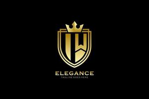 initial IW elegant luxury monogram logo or badge template with scrolls and royal crown - perfect for luxurious branding projects vector