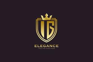 initial IG elegant luxury monogram logo or badge template with scrolls and royal crown - perfect for luxurious branding projects vector