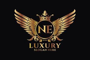 Luxury royal wing Letter NE crest Gold color Logo vector, Victory logo, crest logo, wing logo, vector logo template.