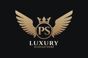 Luxury royal wing Letter PS crest Gold color Logo vector, Victory logo, crest logo, wing logo, vector logo template.