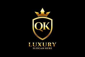 initial QK elegant luxury monogram logo or badge template with scrolls and royal crown - perfect for luxurious branding projects vector