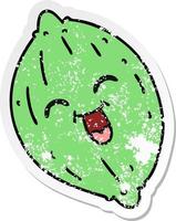 distressed sticker cartoon of a happy lemon vector