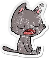 distressed sticker of a talking cat cartoon vector