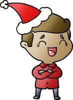 gradient cartoon of a laughing man wearing santa hat vector