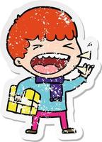 distressed sticker of a cartoon laughing man vector