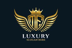 Luxury royal wing Letter MF crest Gold color Logo vector, Victory logo, crest logo, wing logo, vector logo template.