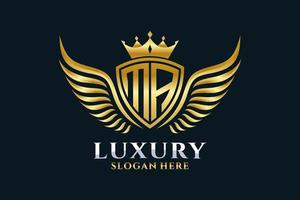 Luxury royal wing Letter MA crest Gold color Logo vector, Victory logo, crest logo, wing logo, vector logo template.