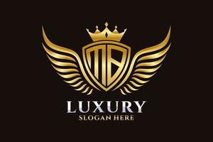 Luxury royal wing Letter MB crest Gold color Logo vector, Victory logo, crest logo, wing logo, vector logo template.