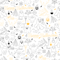 Seamless pattern Happy Halloween. Linear hand drawn doodles png