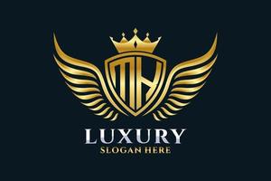 Luxury royal wing Letter MK crest Gold color Logo vector, Victory logo, crest logo, wing logo, vector logo template.