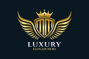 Luxury royal wing Letter MM crest Gold color Logo vector, Victory logo, crest logo, wing logo, vector logo template.