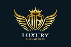 Luxury royal wing Letter MR crest Gold color Logo vector, Victory logo, crest logo, wing logo, vector logo template.