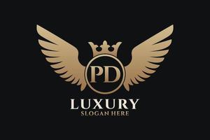 Luxury royal wing Letter PD crest Gold color Logo vector, Victory logo, crest logo, wing logo, vector logo template.