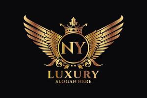 Luxury royal wing Letter NY crest Gold color Logo vector, Victory logo, crest logo, wing logo, vector logo template.