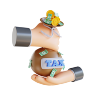 3D illustration hand giving tax bag png