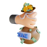 3D illustration hand holding money bag and tax png