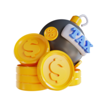 3D illustration pile of coins and tax bombs png