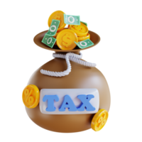 3D illustration money bag and tax png