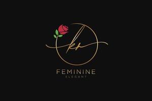 initial KR Feminine logo beauty monogram and elegant logo design, handwriting logo of initial signature, wedding, fashion, floral and botanical with creative template. vector