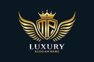 Luxury royal wing Letter MP crest Gold color Logo vector, Victory logo, crest logo, wing logo, vector logo template.