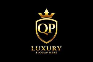 initial QP elegant luxury monogram logo or badge template with scrolls and royal crown - perfect for luxurious branding projects vector